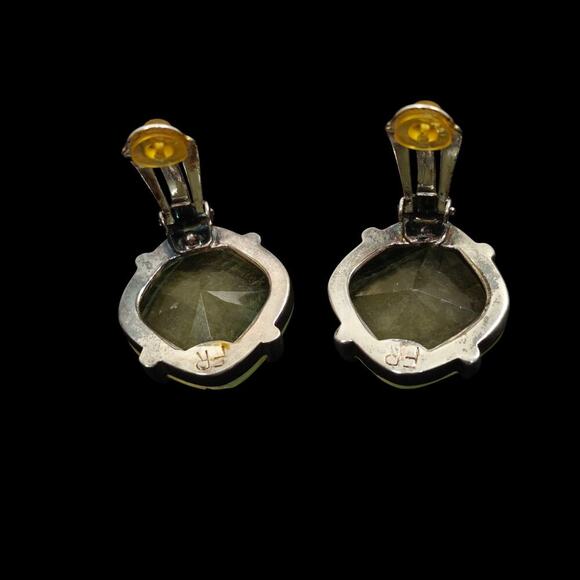 Vintage Freida Rothman Clip On Earrings Signed FR Glass Silver ? - Picture 7 of 8